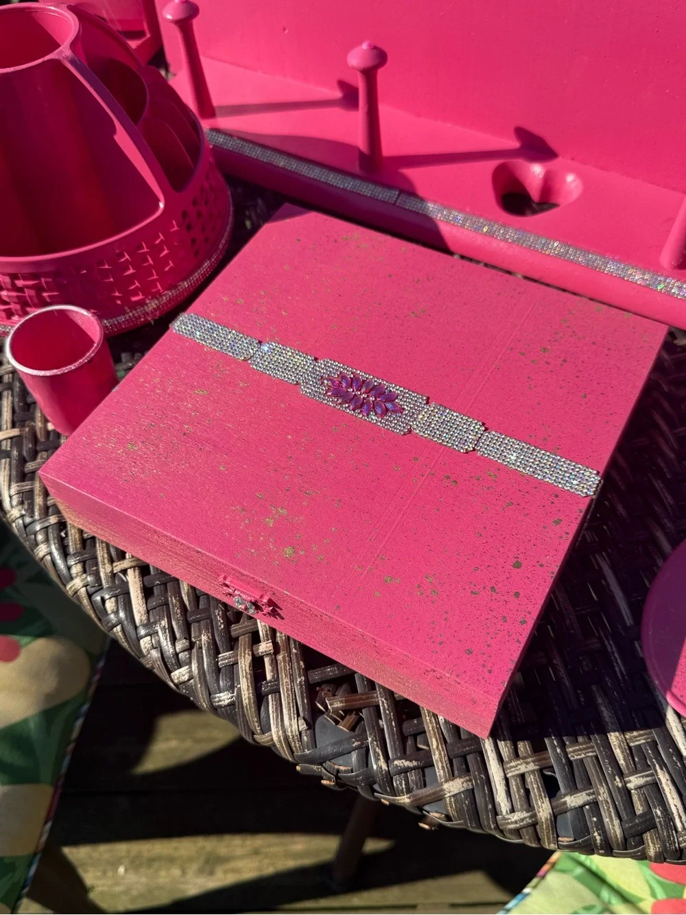15 piece set-Hot Pink “Barbie Theme” vanity decor-with Rhinestone Accents!